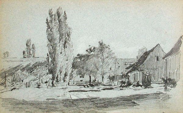 Farm and Poplar Trees (recto), Landscape (verso)