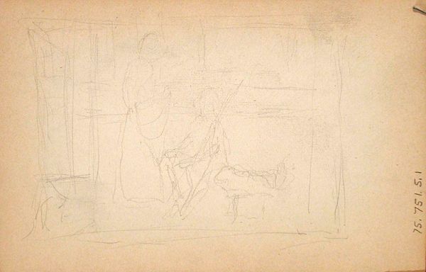 Interior with Woman and Man (recto), Landscape and Footwarmer (verso)