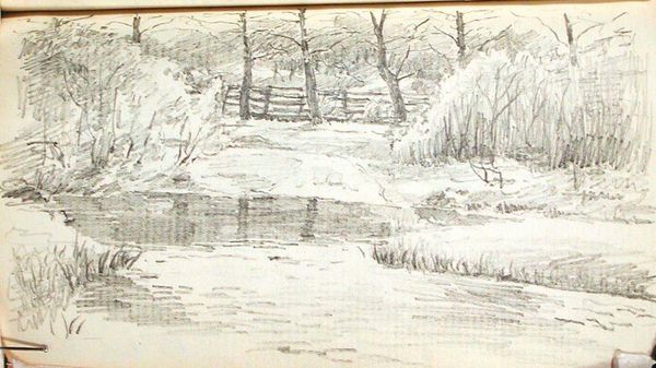 Landscape with Pond and Fence