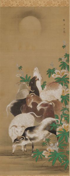 【牡丹に雀図】関龍影 2686 ピンクボタンにスズメ 掛け軸 肉筆 Peonies and Silver Pheasants牡丹白鷴図