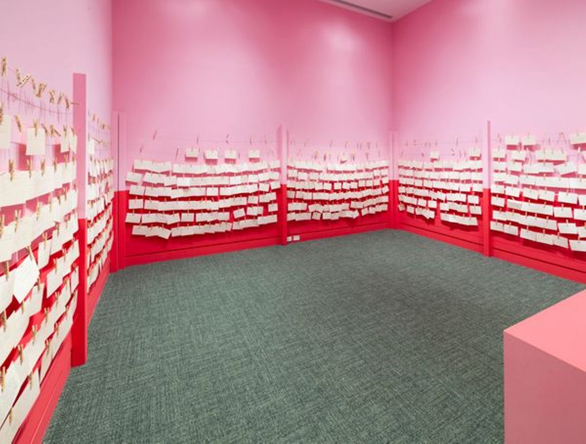 Installation view of El Tendedero/The Clothesline Indiana, November 18, 2022—September 10, 2013. Artwork © Mónica Mayer.